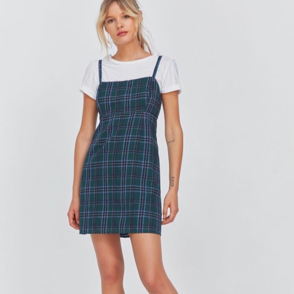 Green Plaid straight and spaghetti strap dress